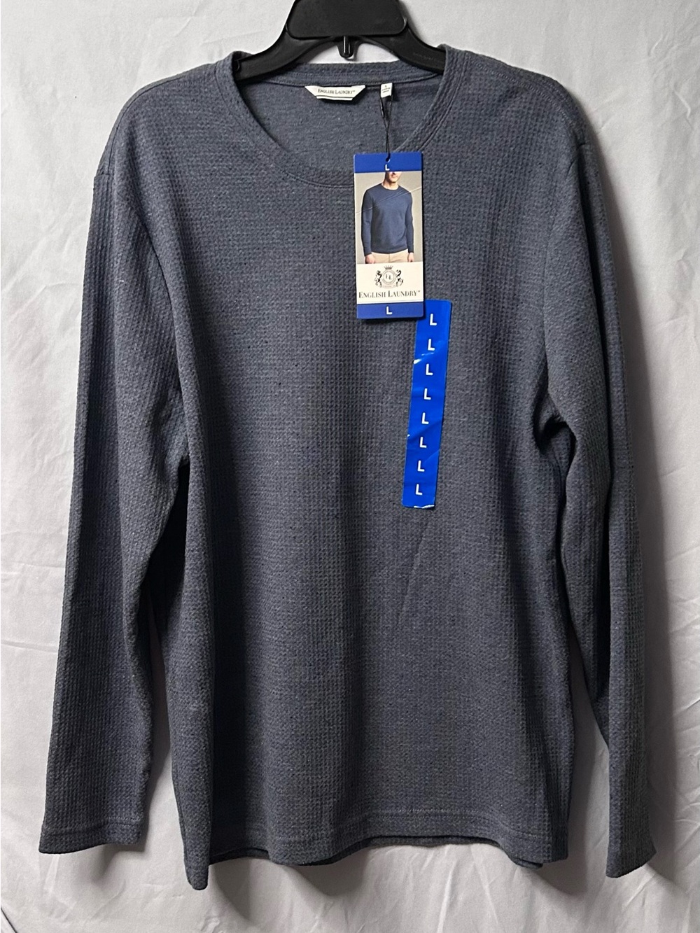 English Laundry Men’s Crewneck Waffle Knit Sweater — Charcoal Gray
